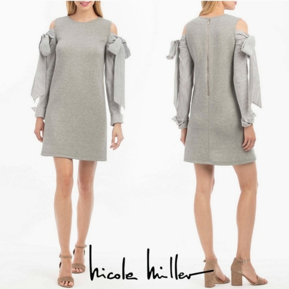 Nicole Miller Cold Shoulder Tie Sweatshirt       Shift‎ Dress Gray Size 8 Medium
